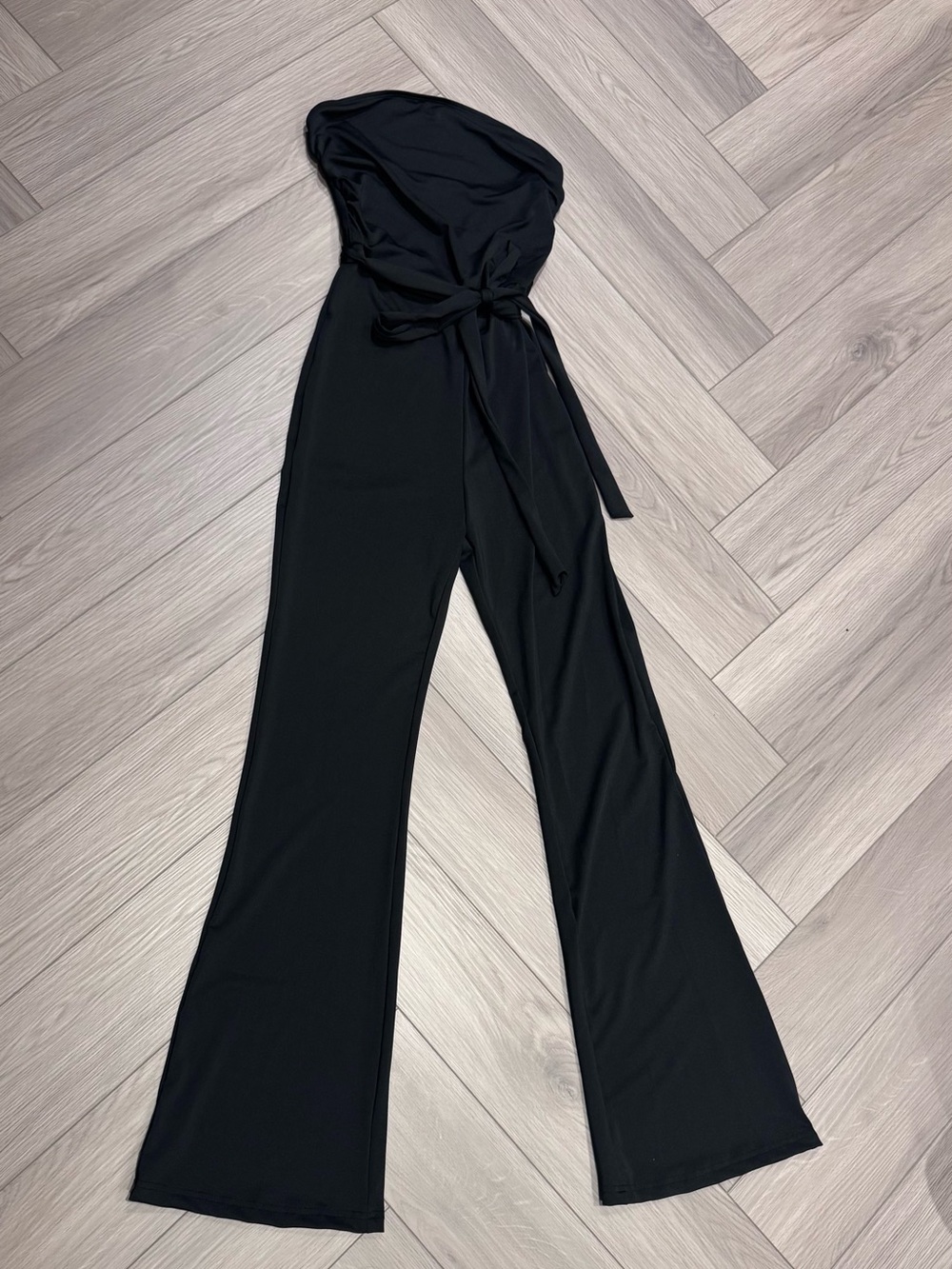 Black Strapless Jumpsuit with Tie Waist